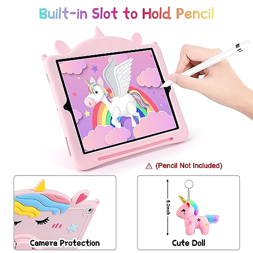 VOFUOE for iPad 6th 5th Generation Case, iPad 9.7 Case with Screen Protector Dolls Straps Stand Pencil Holder,Soft Silicone Cover Kids for iPad Pro 2016/iPad Air 2th,iPad 6th/5th 9.7'' 2018 2017-Pink