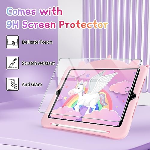 VOFUOE for iPad 6th 5th Generation Case, iPad 9.7 Case with Screen Protector Dolls Straps Stand Pencil Holder,Soft Silicone Cover Kids for iPad Pro 2016/iPad Air 2th,iPad 6th/5th 9.7'' 2018 2017-Pink