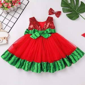 Infant Baby Girl First Birthday Dress Cake Smash Outfits Toddler Watermelon Tulle Tutu Halloween Christmas Cosplay Outfits Easter Baptism Princess Dress for Photo Shoot Red-Watermelon 12-18 Months