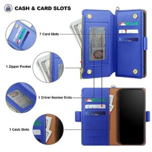 Antsturdy for iPhone 13 Pro Wallet case Women with Card Holder,PU Leather 【RFID Blocking】 iPhone 13 Pro Phone case Men Flip Folio Shockproof Cover with Strap Zipper Credit Card Slots,Purple Blue