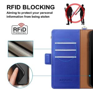 Antsturdy for iPhone 13 Pro Wallet case Women with Card Holder,PU Leather 【RFID Blocking】 iPhone 13 Pro Phone case Men Flip Folio Shockproof Cover with Strap Zipper Credit Card Slots,Purple Blue