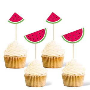 gexolenu 24 pcs watermelon cupcake toppers glitter fruit theme summer watermelon cupcake picks for kid baby shower party decorations boy girl birthday cake party supplies