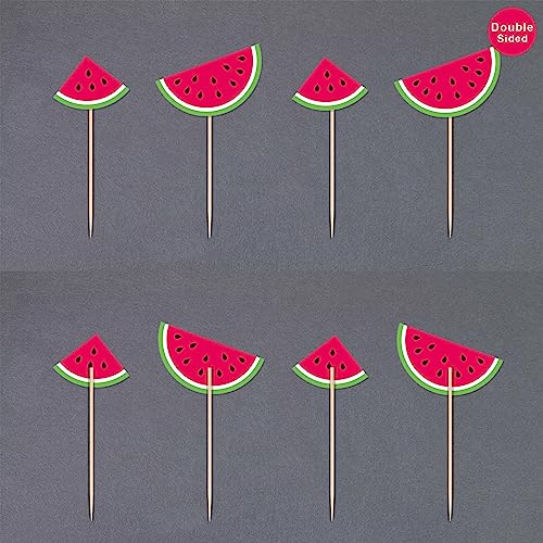 Gexolenu 24 Pcs Watermelon Cupcake Toppers Glitter Fruit Theme Summer Watermelon Cupcake Picks for Kid Baby Shower Party Decorations Boy Girl Birthday Cake Party Supplies