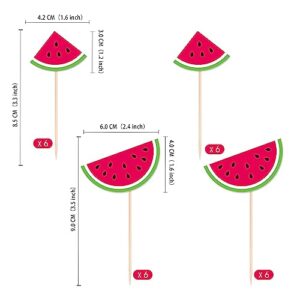 Gexolenu 24 Pcs Watermelon Cupcake Toppers Glitter Fruit Theme Summer Watermelon Cupcake Picks for Kid Baby Shower Party Decorations Boy Girl Birthday Cake Party Supplies