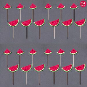 Gexolenu 24 Pcs Watermelon Cupcake Toppers Glitter Fruit Theme Summer Watermelon Cupcake Picks for Kid Baby Shower Party Decorations Boy Girl Birthday Cake Party Supplies