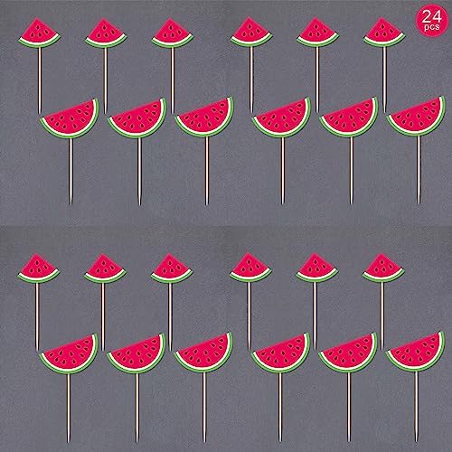 Gexolenu 24 Pcs Watermelon Cupcake Toppers Glitter Fruit Theme Summer Watermelon Cupcake Picks for Kid Baby Shower Party Decorations Boy Girl Birthday Cake Party Supplies