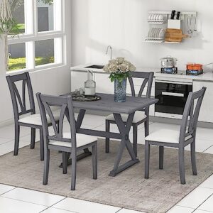 harper & bright designs 5-piece dining table set with 4 upholstered dining chairs, solid wood dining furniture set for small place, kitchen, dining room, antique grey