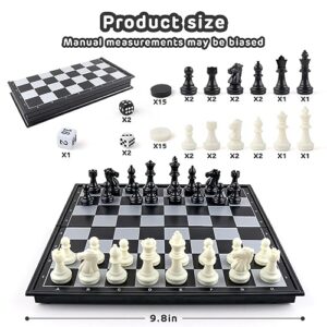 XQW 3 in 1 Classic Board Games Chess Set for Family Night Adults Kids with 9.85" Foldable Chess Board,Magnetic Travel Board Game Set,Including Magnetic Chess Checkers and Backgammon