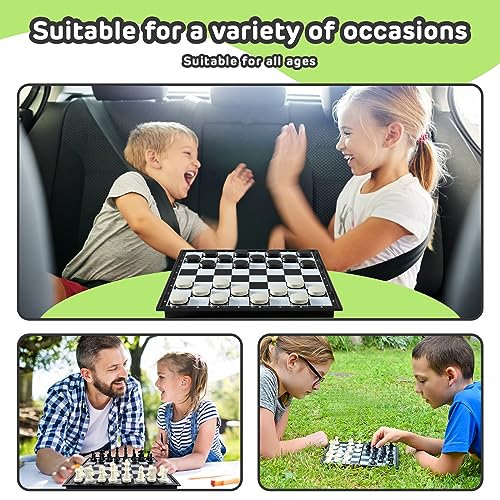 XQW 3 in 1 Classic Board Games Chess Set for Family Night Adults Kids with 9.85" Foldable Chess Board,Magnetic Travel Board Game Set,Including Magnetic Chess Checkers and Backgammon