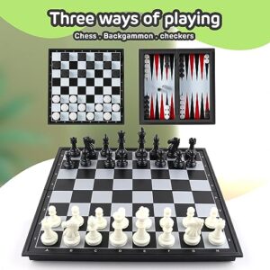 XQW 3 in 1 Classic Board Games Chess Set for Family Night Adults Kids with 9.85" Foldable Chess Board,Magnetic Travel Board Game Set,Including Magnetic Chess Checkers and Backgammon