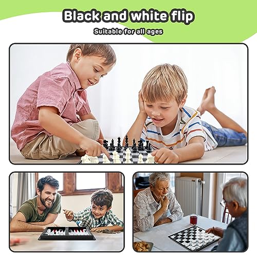 XQW 3 in 1 Classic Board Games Chess Set for Family Night Adults Kids with 9.85" Foldable Chess Board,Magnetic Travel Board Game Set,Including Magnetic Chess Checkers and Backgammon