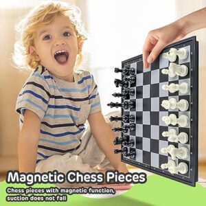 XQW 3 in 1 Classic Board Games Chess Set for Family Night Adults Kids with 9.85" Foldable Chess Board,Magnetic Travel Board Game Set,Including Magnetic Chess Checkers and Backgammon