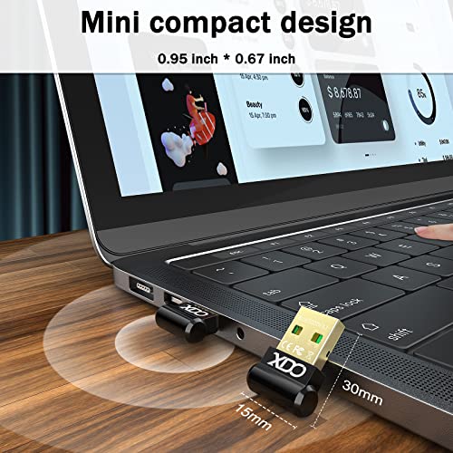 USB Bluetooth 5.3 Adapter for Desktop PC, Real Plug & Play Mini EDR Bluetooth Dongle Receiver & Transmitter for Laptop Computer Support Headphones Keyboard Mouse Speakers Printer Windows 11/10/8.1