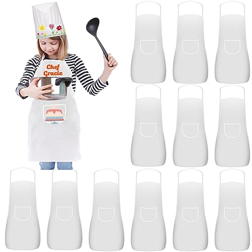 Ecoofor 12 Pieces Kid Aprons, Kid Chef Aprons with Pocket Children Chef Apron for Boys Girl's Kitchen Cooking Baking Painting Wear (Ages 5-12)