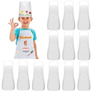 ecoofor 12 pieces kid aprons, kid chef aprons with pocket children chef apron for boys girl's kitchen cooking (ages 5-12)