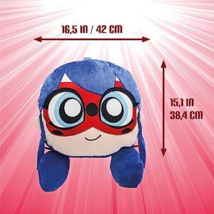 Miraculous Ladybug - Huggie Hideaway Ladybug, 16.5-inch Red and Blue Plush Pillow, Super Cute Soft Stuffed Toy for Kids with Large Zipper Secret Pocket in The Back (Wyncor)