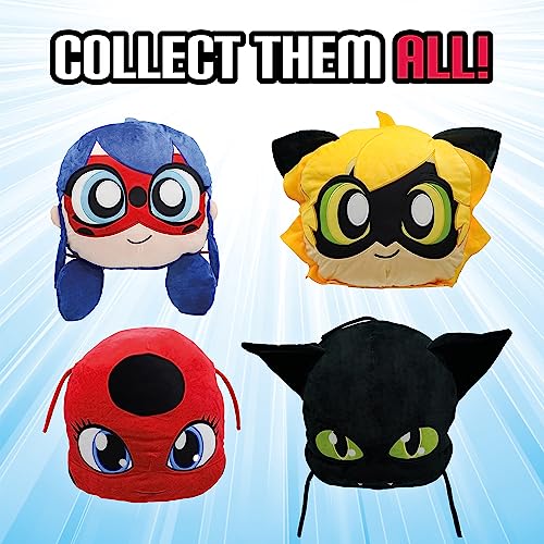 Miraculous Ladybug - Huggie Hideaway Cat Noir, 16.5-inch Black Plush Pillow, Super Soft Stuffed Toy for Kids with Large Zipper Secret Pocket in The Back (Wyncor)