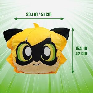Miraculous Ladybug - Huggie Hideaway Cat Noir, 16.5-inch Black Plush Pillow, Super Soft Stuffed Toy for Kids with Large Zipper Secret Pocket in The Back (Wyncor)