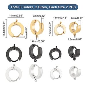 UNICRAFTALE 12 Pcs 3 Colors 304 Stainless Steel Huggie Hoop Earrings Findings 12~15.5mm Long Hoop Earrings DIY Hypoallergenic Huggie Earrings with Loop for Women DIY Earring Jewelry Making