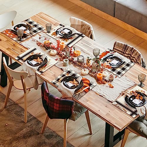 Hello Fall Pumpkin Maple Leaves Gnomes Buffalo Plaid Placemats Set of 6 for Dining Table 12 x 18 Inch Seasonal Autumn Harvest Holiday Rustic Vintage Thanksgiving Table Mats