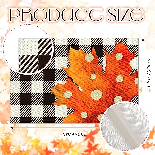 Hello Fall Pumpkin Maple Leaves Gnomes Buffalo Plaid Placemats Set of 6 for Dining Table 12 x 18 Inch Seasonal Autumn Harvest Holiday Rustic Vintage Thanksgiving Table Mats