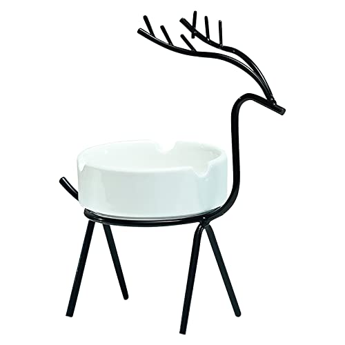 Ashtrays, Metal Deer Ashtray Holder for Smokers, Ceramic Ashtray for Cigarettes, Fashion Ash Tray for Home Office, Smoking Ashtray for Indoor and Outdoor Use