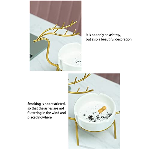 Ashtrays, Metal Deer Ashtray Holder for Smokers, Ceramic Ashtray for Cigarettes, Fashion Ash Tray for Home Office, Smoking Ashtray for Indoor and Outdoor Use