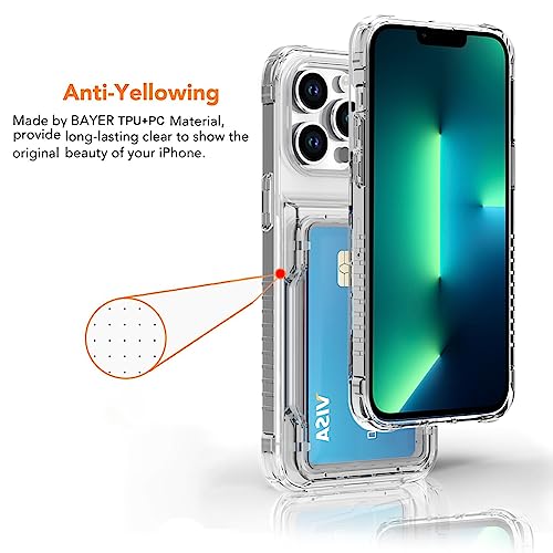 Marphe Wallet Case for iPhone 13 Pro Max with 3 Credit Card Holder Slot Shockproof Hybrid Heavy Duty Protection Clear Phone Cover Compatible with iPhone 13 Pro Max 6.7 Inch