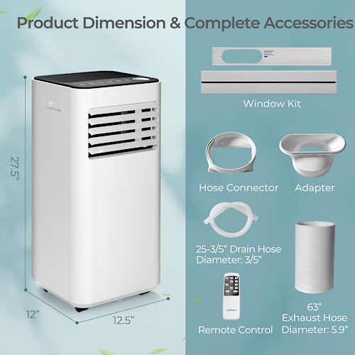 Portable Air Conditioners, SIMOE 10000BTU Portable AC Unit with Dehumidifier & Fan Mode, Rooms up to 350 sq.ft, with Remote Control & 24Hrs Timer, Installation Kit Included, for Home Garage