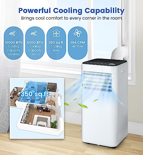 Portable Air Conditioners, SIMOE 10000BTU Portable AC Unit with Dehumidifier & Fan Mode, Rooms up to 350 sq.ft, with Remote Control & 24Hrs Timer, Installation Kit Included, for Home Garage