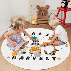 Round Area Rugs Thanksgiving Gnome Non-Slip Floor Carpets for Children Indoor Living Room Bedroom Playroom Floor Mats for Home Decor Kitchen Fall Harvest 3.3ft(39in)