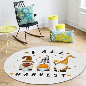 Round Area Rugs Thanksgiving Gnome Non-Slip Floor Carpets for Children Indoor Living Room Bedroom Playroom Floor Mats for Home Decor Kitchen Fall Harvest 3.3ft(39in)