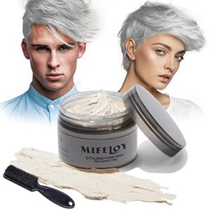 4.23 oz temporary silver white hair spray color wax with dye brush, instant natural hairstyle cream, disposable coloring mud for women men youth, washable styling pomades
