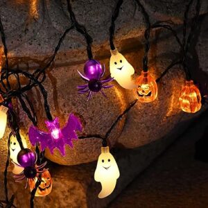 Dontsri 40 LED Solar Halloween Lights, Outdoor 3D Pumpkin Bat Ghost Spiders Lights, 8 Modes Waterproof Solar Powered Halloween String Lights for Patio Yard Garden Balcony Railing Halloween Decorations