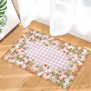 Absorbent Door Mat, Non Slip Floor Mats Low-Profile Small Rugs for Entryway, Thanksgiving Pumpkin Fall Sunflower Pattern Front Indoor/Outdoor Doormat - Easy to Clean 16"x24"