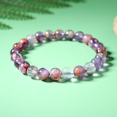 Josephine Design Beads Bracelets Healing Crystals Spiritual Super Seven Round Beaded Stretch Bracelets for Men Women Everyday Jewelry Gifts