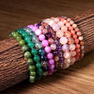 Josephine Design Beads Bracelets Healing Crystals Spiritual Super Seven Round Beaded Stretch Bracelets for Men Women Everyday Jewelry Gifts