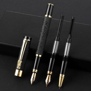 cobee® metal fountain pen with 3 different nibs set, luxury fountain pen includes medium, extra fine point, bent nib calligraphy writing pen frosted finish business pen for men women(black)