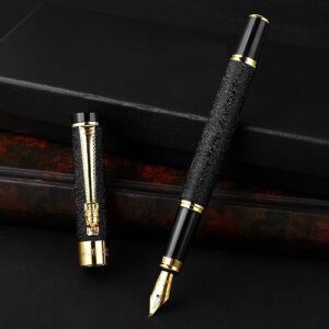 Cobee® Metal Fountain Pen with 3 Different Nibs Set, Luxury Fountain Pen Includes Medium, Extra Fine Point, Bent Nib Calligraphy Writing Pen Frosted Finish Business Pen for Men Women(Black)