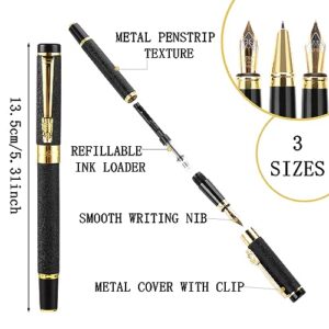 Cobee® Metal Fountain Pen with 3 Different Nibs Set, Luxury Fountain Pen Includes Medium, Extra Fine Point, Bent Nib Calligraphy Writing Pen Frosted Finish Business Pen for Men Women(Black)