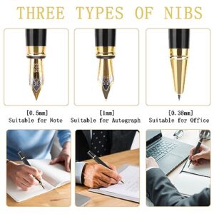 Cobee® Metal Fountain Pen with 3 Different Nibs Set, Luxury Fountain Pen Includes Medium, Extra Fine Point, Bent Nib Calligraphy Writing Pen Frosted Finish Business Pen for Men Women(Black)