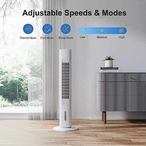 35’’ Evaporative Cooler Tower Fan 3-IN-1 Portable Air Conditioner, Remote Control, 120 Degree Oscillation, 3 Speeds, Normal/Sleep/Cool Modes, 7 Hour Timer & 4 Ice Packs for Home Office School Outdoor