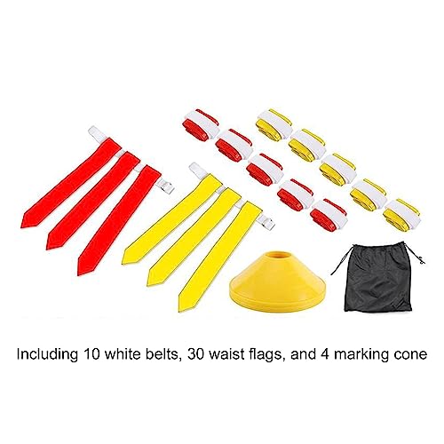 Bonwuno Flag Football Set, 10 Player Football Belts Flags Kit 10 Belts 4 Cone 30 Flags for Playing (Red and Yellow)