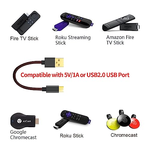 2 Pack 8 Inches Power Cable for Amazon Fire TV Stick Power up Your Fire Stick from Your TV's USB Port, Micro USB Cable for Amazon Fire Stick Power Cord