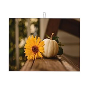sunflowers and pumpkins large kitchen drying mat 18x24in/excellent water absorption/keep your tabletop dry