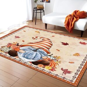 rugs for bedroom living room office kitchen, thanksgiving fall pumpkin leaves gnomes soft carpet washable area rugs, indoor 5x8 feet floor rug for home decor aesthetic