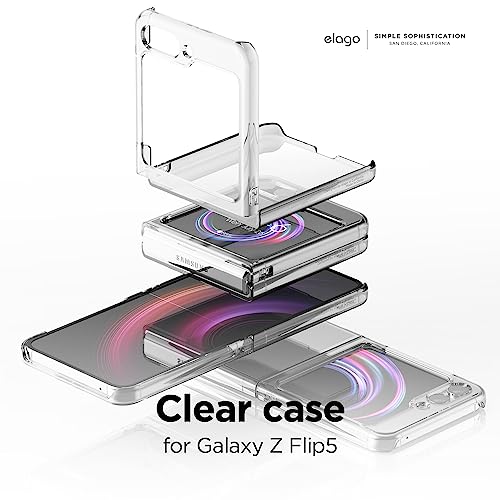 elago Compatible with Samsung Galaxy Z Flip 5 Case - Clear Case, Hard PC Cover, Anti-Yellowing, Crystal Clear, Shockproof Bumper Cover, Full Body Protection