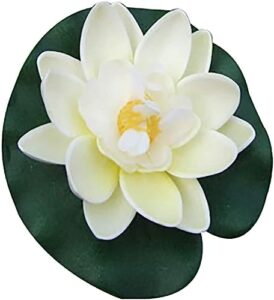 artificial floating foam lotus flowers with water lily pad ornaments, ivory white, perfect for patio koi pond pool aquarium home garden wedding party holiday decoration white