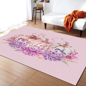 rugs for bedroom living room office kitchen, fall thanksgiving pink pumpkin watercolor flower plaid soft carpet washable area rugs, indoor 2x3 feet floor rug for home decor aesthetic
