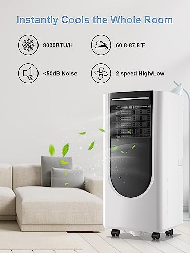 Portable Air Conditioner WANAI 8000BTU Air Conditioner Cooling up to 250sq.ft, 3-in-1 Portable AC Unit with Remote Control, 24H Timer & LED Display, Suitable for Bedroom, Living Room, Office